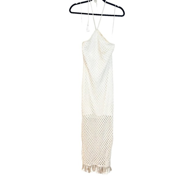 Alexis Knit Crochet Midi Halter Fringe Tassel Shaya Dress White Size M NWT - Picture 6 of 11